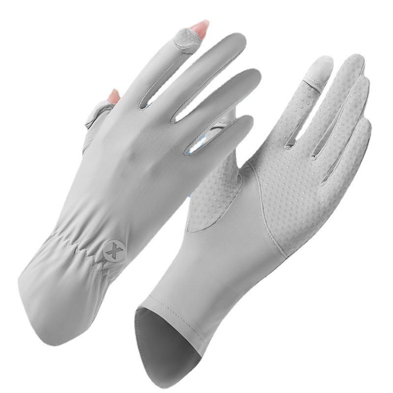 Luvas de Protetor Solar Femininas para Passeio ao Ar Livre Proteção UV Finas de Seda Gelada de Verão Dedo Vazado Tela Sensível ao Toque Luvas de Protetor Solar