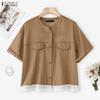 ZANZEA Women Casual Round Neck Summer Short Sleeve Blouse