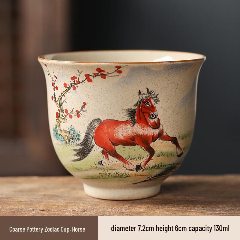 Chinese Zodiac Coarse Pottery Teacup Single Master Cup, Style Two
