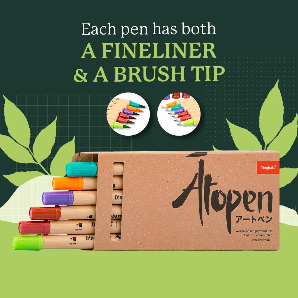 Dingbats Dual Tip Color Pens Drawing Marker Pen Set with Fineliner and Brush Pens Calligraphy - Ātopen - Water-Based - Smudge-Proof - Journaling,