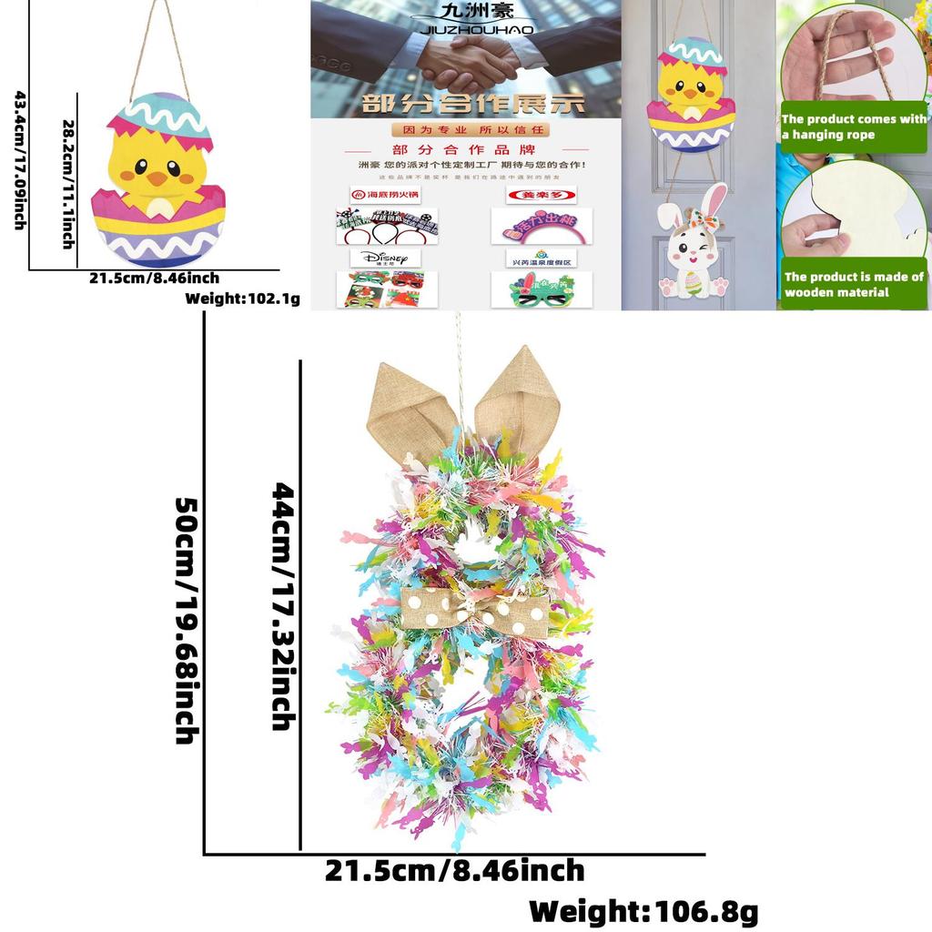 Verspieltes Osterhasen- und Eierschalenhuhn Holzschild für saisonale Heimdekoration
