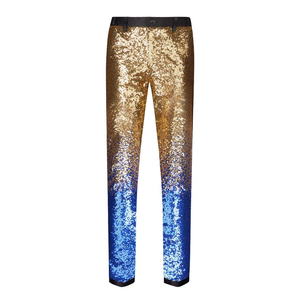 PYJTRL Pantaloni cu paiete strălucitoare la modă pentru bărbați, cu schimbare treptată, pantaloni cu talie extensibilă