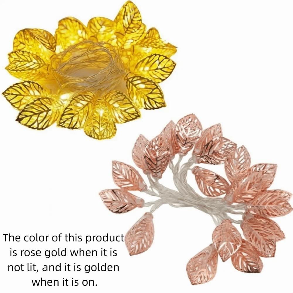 Warm White LED Decorative Lamp Golden Metal Leaf Hollow Design LED String Light Shaped Design Battery Operated