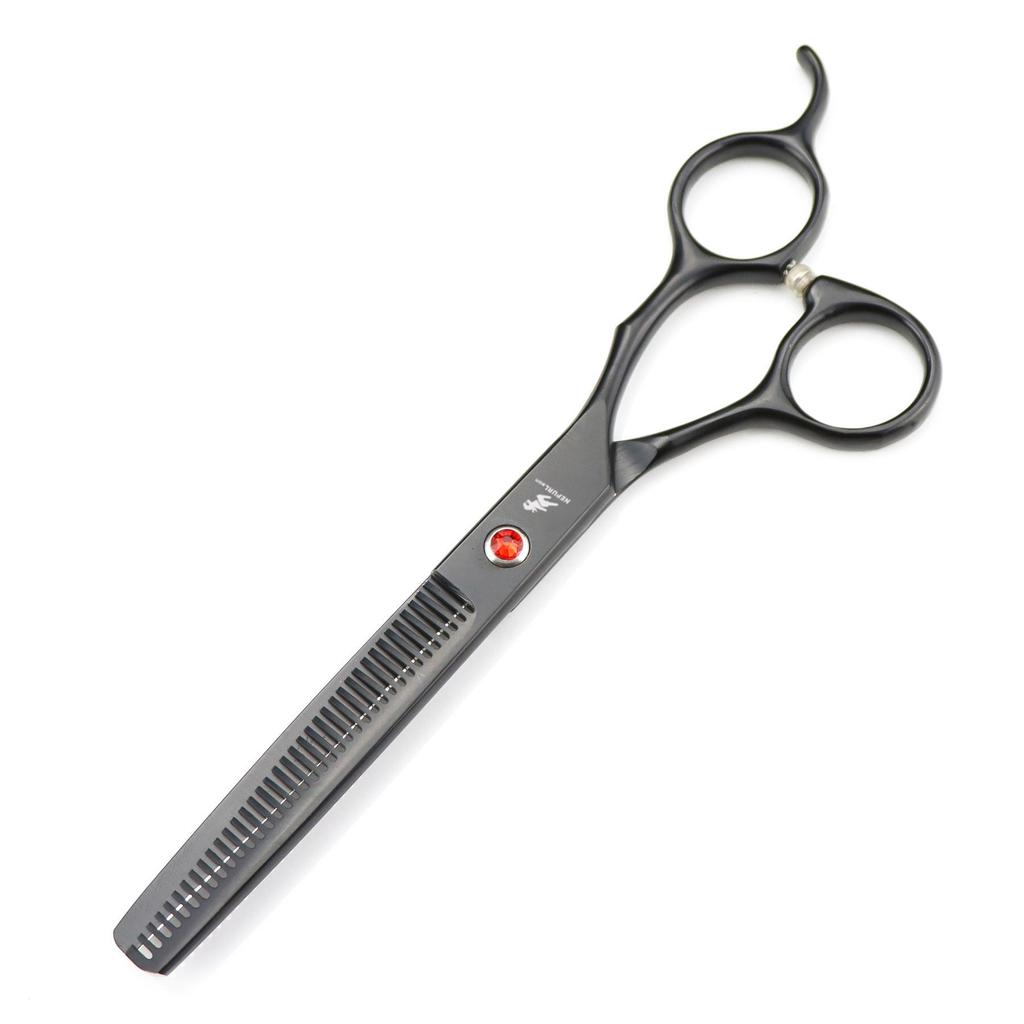 7.0" Black Grooming Scissors Set: 4-Piece Straight Shears with Comb