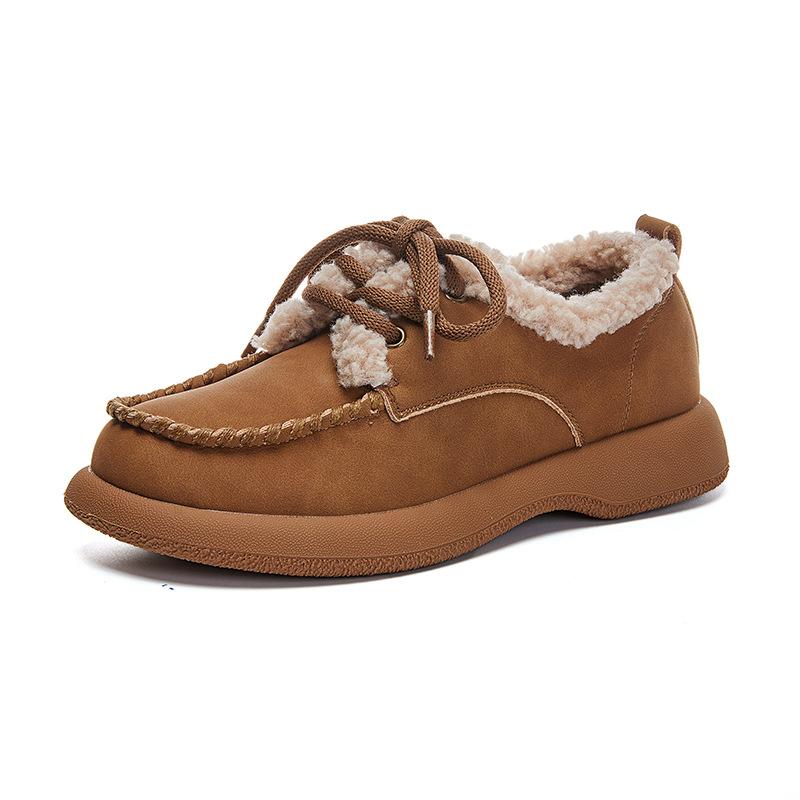 Retro small leather shoes women's 2025 winter new casual single shoes platform cotton shoes versatile little white shoes women's velvet women's shoes