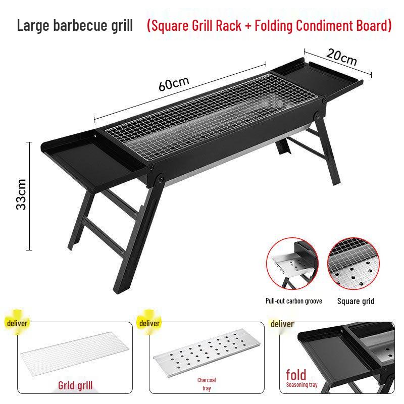 New Portable Charcoal BBQ Grill – Handheld Pull-Out Design for Outdoor Camping