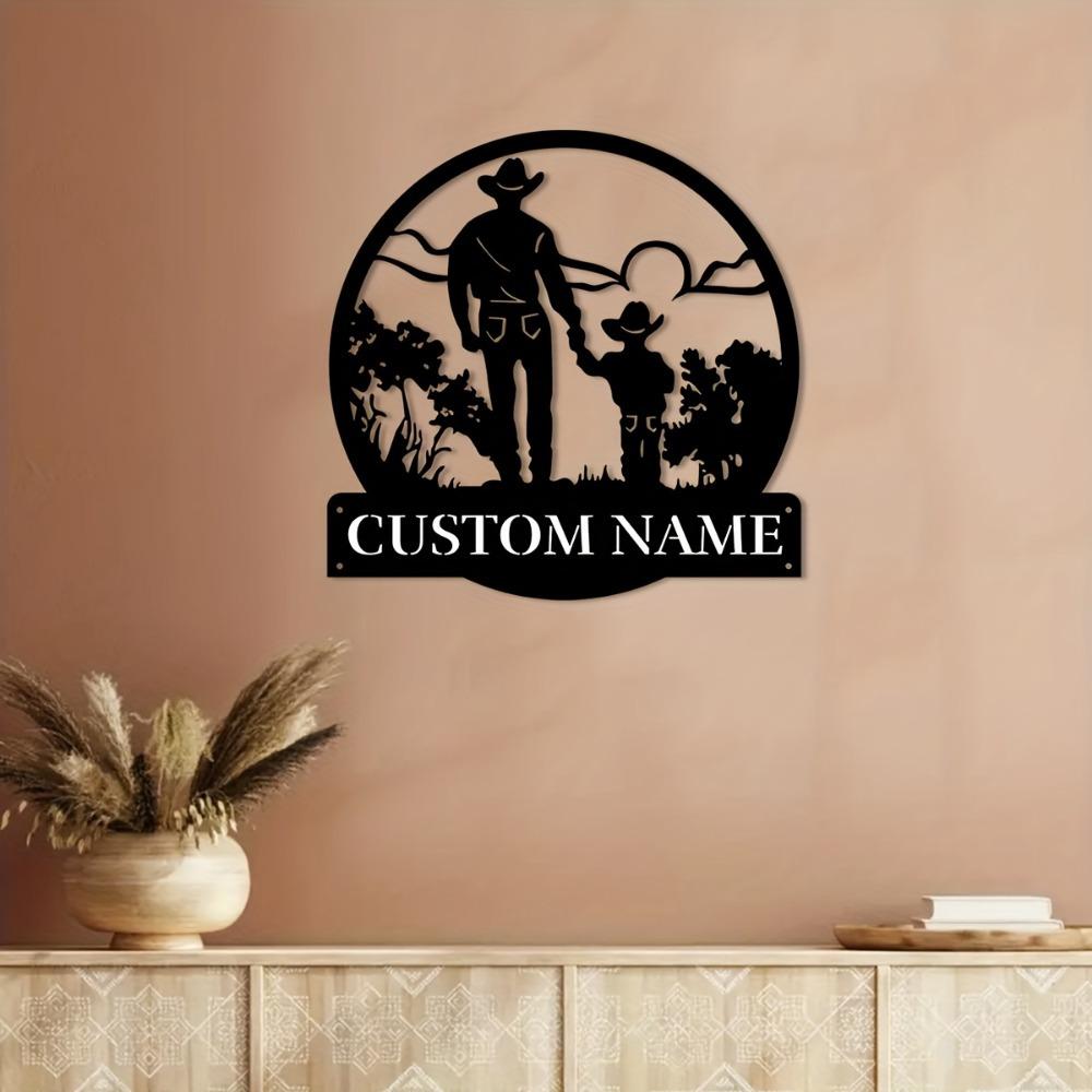 1pc Custom Western Cowboy & Child Metal Wall Art, Personalized Cowpoke & Heir Sign, Rustic Ranch Home Decor, Custom Sign for Home & Office