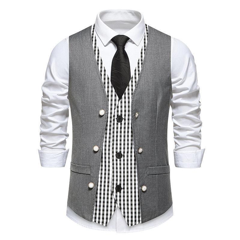 Pánská podzimní a zimní pánská obleková vesta Svatební s výstřihem do V Víceřadová falešná dvoudílná vesta pro muže