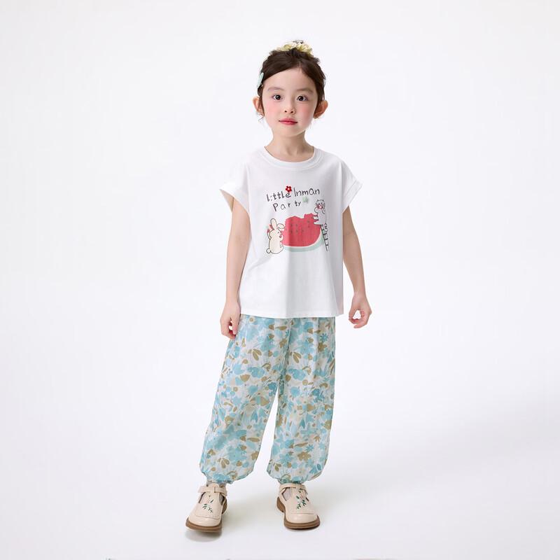 Girls' Cartoon Print Short Sleeve Anti-mosquito Pants Set