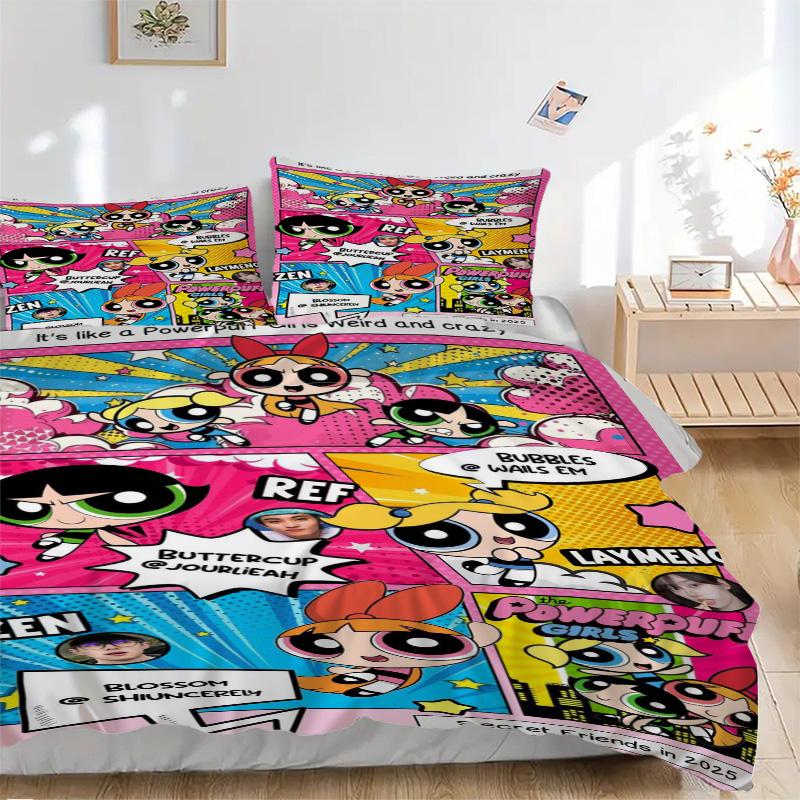 Powerpuff Girls Mashup Print 3Pcs Bedding Setduvet Cover With 2 Bedropillowcase Home Birthday Gift