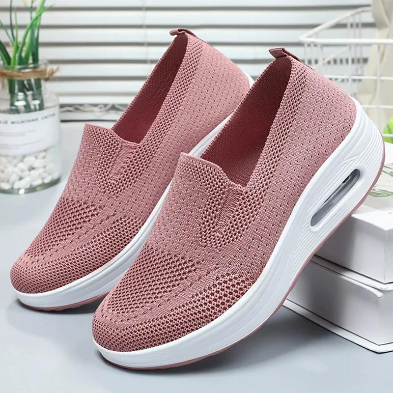 SyfIyno New Women's Lace-Free Casual Sneakers Woven Mesh Breathable Shoes for Running Walking Cycling Driving