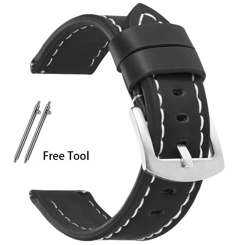

18мм 20мм 22мм 24мм Ретро ремешок из телячьей кожи для Huawei Watch GT5/GT4/GT3 для Seiko Браслет для часов Спортивный Быстросъемный 18mm&Silver Buckle