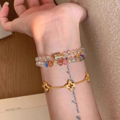 [Duobao Rainbow] Dopamine Color Crystal Two-Circle Bracelet for Women's Niche Light Luxury Sweet Versatile White Bracelet