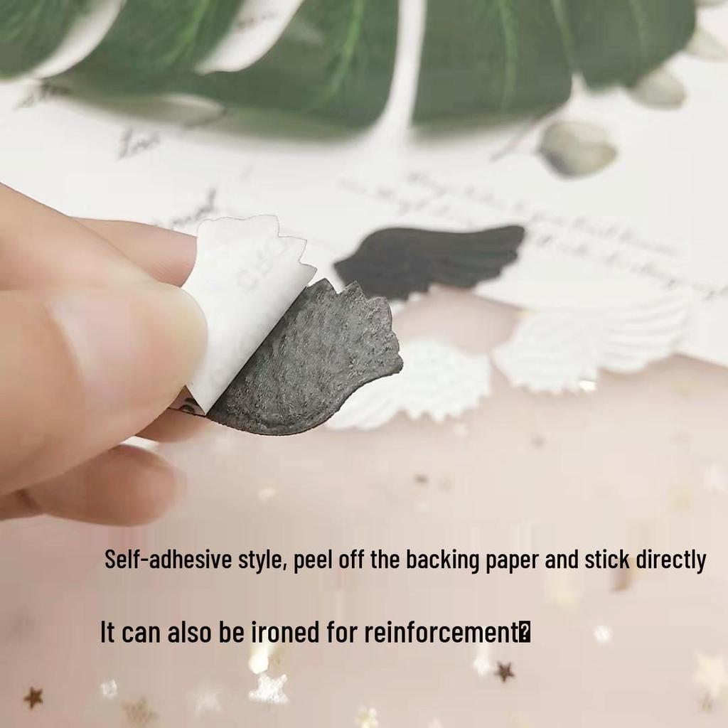 Na Yang Black & White Wings Embroidery Patch - Cute Self-Adhesive Decorative Applique for Shoes & Clothing