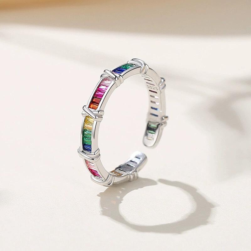 Beixi Women s High-End Sterling Silver Cross Ring with Rainbow Zirconia - Niche Luxury Cool Style Adjustable Open Size