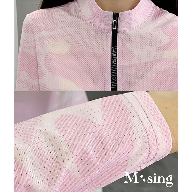 [M-Thing] Tops Thin Training Wear Camouflage Pattern Sweat Absorption Quick Drying Half Zip Golf Long Sleeve Mountain Climbing Ladies Spring Summer