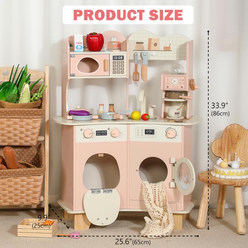 Wooden Play Kitchen Set Pretend Play For Kids With Lifelike Accessories Toddlers Kitchen Playset With Dishwasher For Young Boys Girls