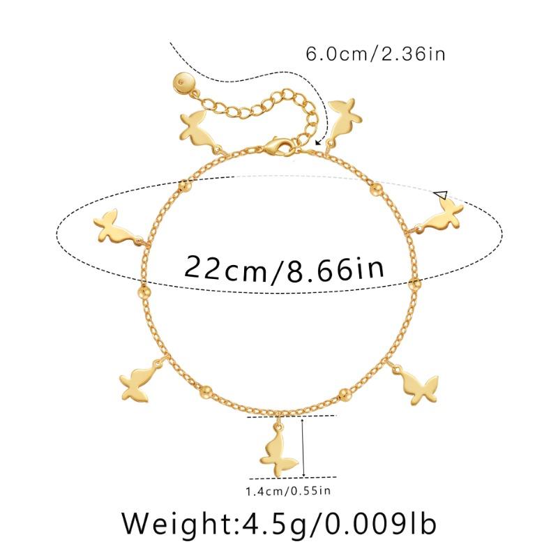 Simple Ins Style 18k Gold Plated Butterfly Copper Women Anklet Foot Jewelry
