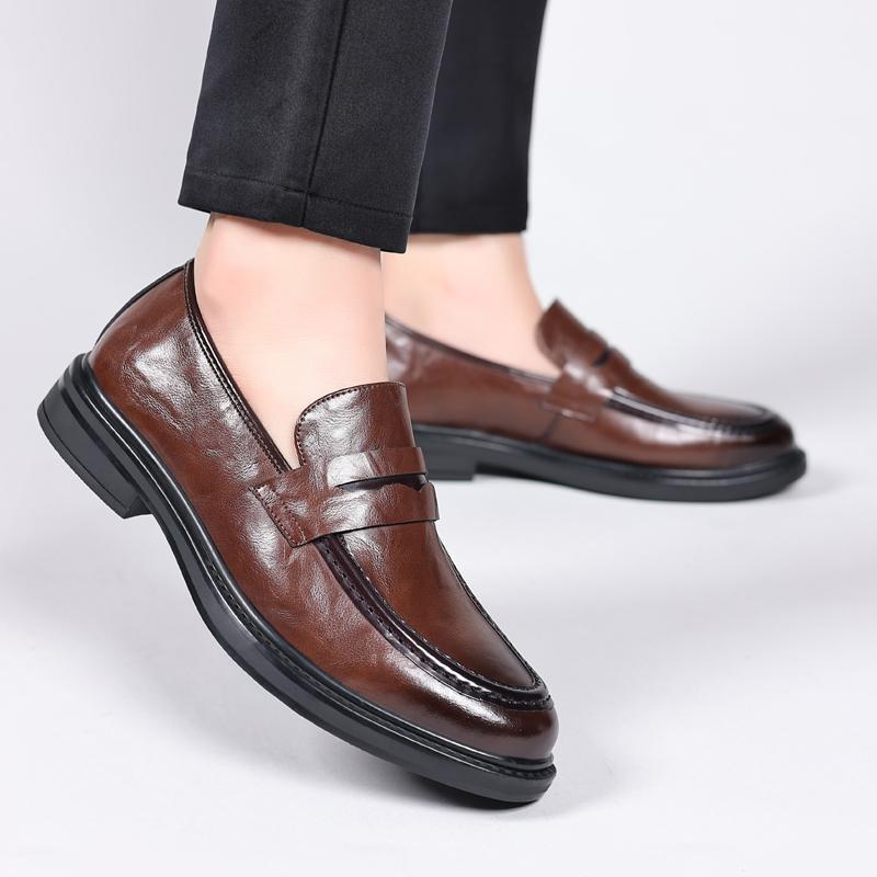Business Dress Loafers Man Genuine Leather Casual Business Dress Shoes Retro Slip On Flats Men's Leisure Moccasins Party Loafers