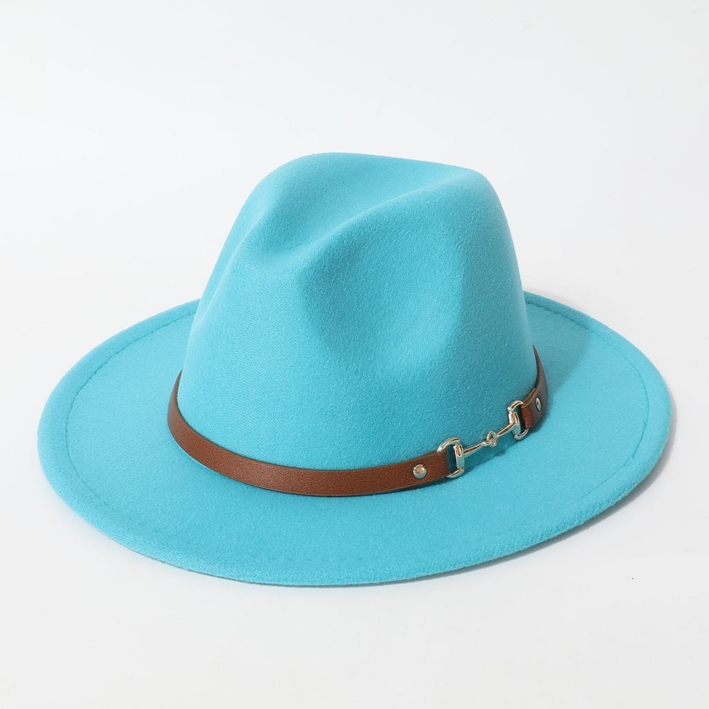 Fashionable spring and summer new wool felt hat with flat brim and wide brim, British retro jazz hat, black wool western cowboy hat