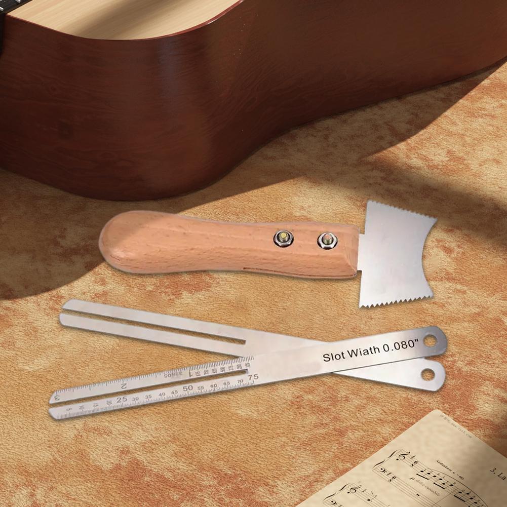 Guitar Nut Hole Iron Cutter Stainless Steel Guitar Maintenance Tool Wood Handle Measuring Leveling Tool for Music Instrument