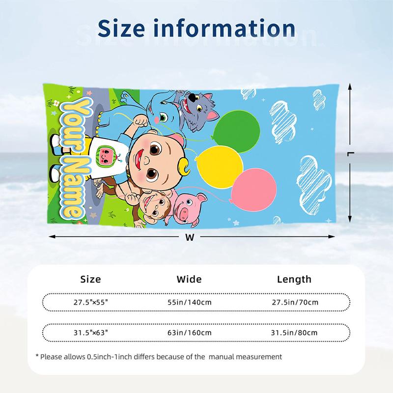 Serviette de plage Cocomelon, Texte personnalisé, Serviette douce à séchage rapide, grande, pour piscine, voyage