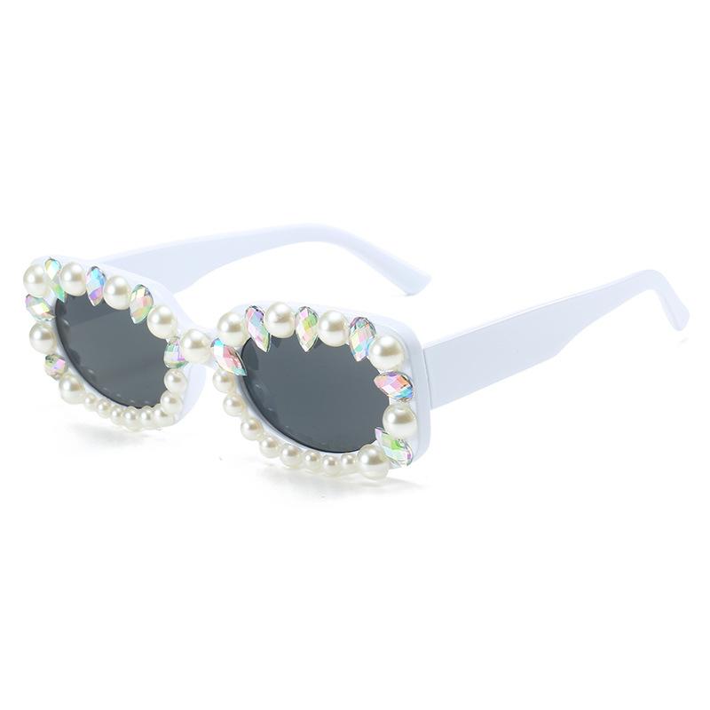 Pearl Sunglasses Women, Temperament Personality Diamond-Set Square Glasses, Hip-Hop Sunglasses