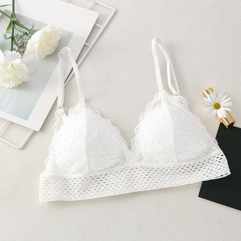 Lace Beauty Back Wrapped Chest Gathered Breathable Bra Solid Color Triangle Cup Bra