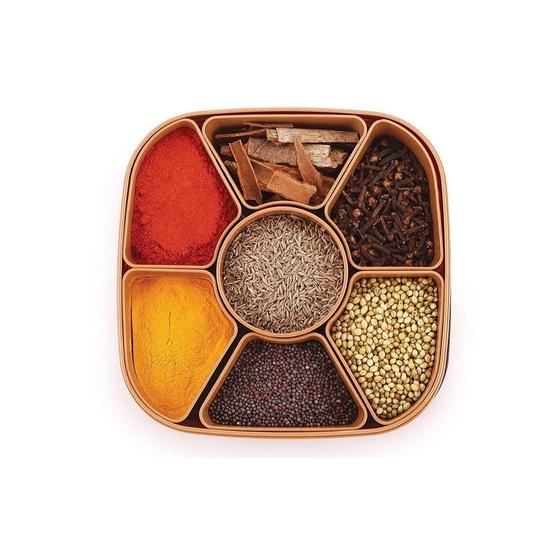 MTR Masala Rangoli Box Dabba for Keeping Spices | Spice Box for Kitchen | Plastic Wooden Style Masala Box | Masala Container | Masala Dabba