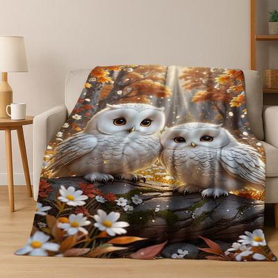 Mysterious Colorful Owl Cartoon Birds Kawaii Flannel Blanket,Cozy Soft Throw Blanket for Home Bedroom Bed Sofa Cover Kids Gift