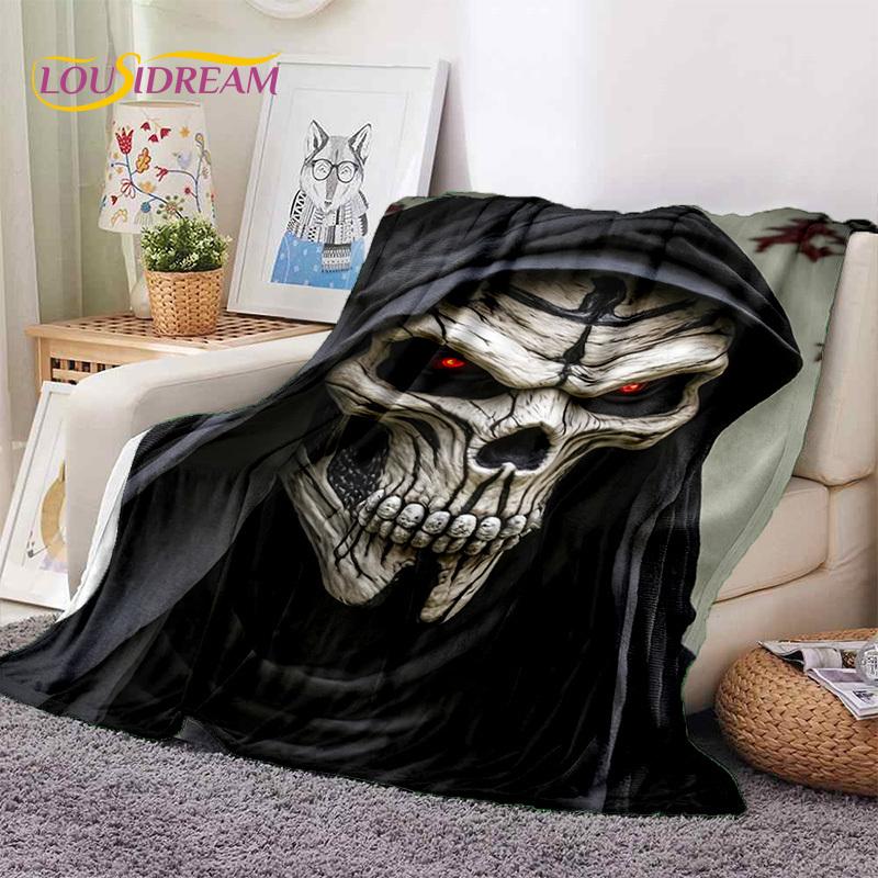 3D Horror Gotycka Czaszka Szkielet Miękkie Flanelowe Kocyki, Koc do Rzucania Wygodny Koc na Piknik Łóżka Kanapę Domową Sypialnię Prezenty