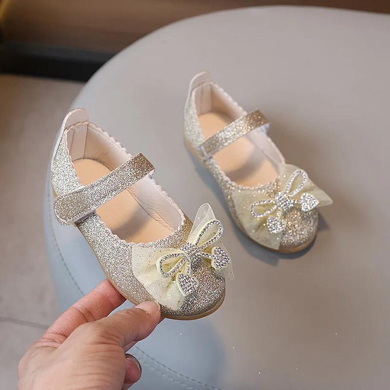

Children s Flats Spring Autumn Princess Catwalk New Girls Leather Shoes Sequins Soft Bottom Fashion Kids Party Shoes Hook Loop 21 золотой