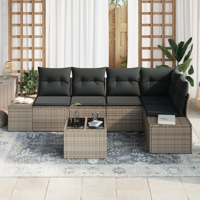 VidaXL Ensemble de Canapés de Jardin 5 Pièces avec Coussins en Rotin Synthétique Noir 3347069