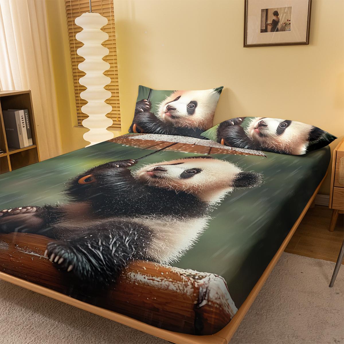 

1 Cartoon Cute Animal Panda Digital Printed Frosted Fitted Sheet,bedroom Printed Bed Cover,bedding(No Pillowcase) 71x132cm