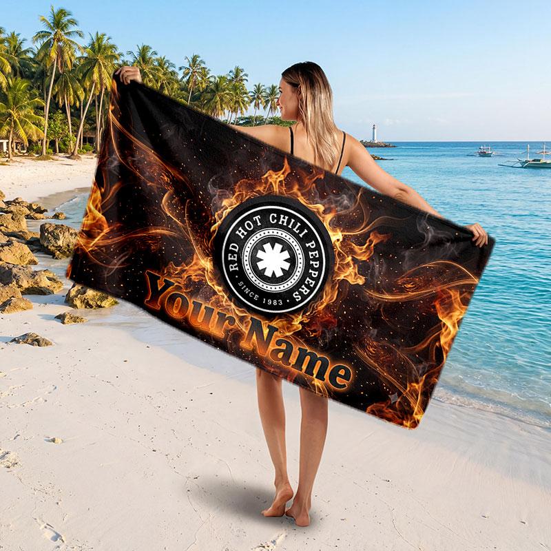 Red Hot Chili Peppers Customized Name Text Beach Towel, Soft Absorbent Towel Beach Pool Travel Personal Gift