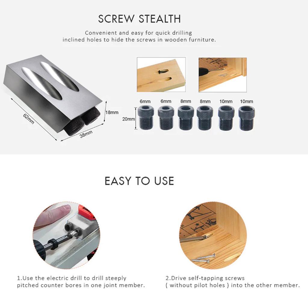28Pcs Oblique Hole Locator Positioner Drilling Bits Jig Clamp Woodwork Tool Use