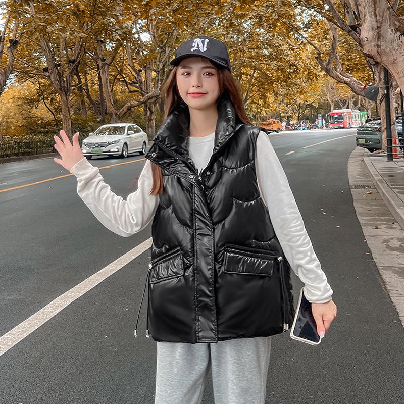 

Женский зимний большой размер пуховый жилет для улицы теплый воротник-стойка без рукавов стеганый жилет S чёрный