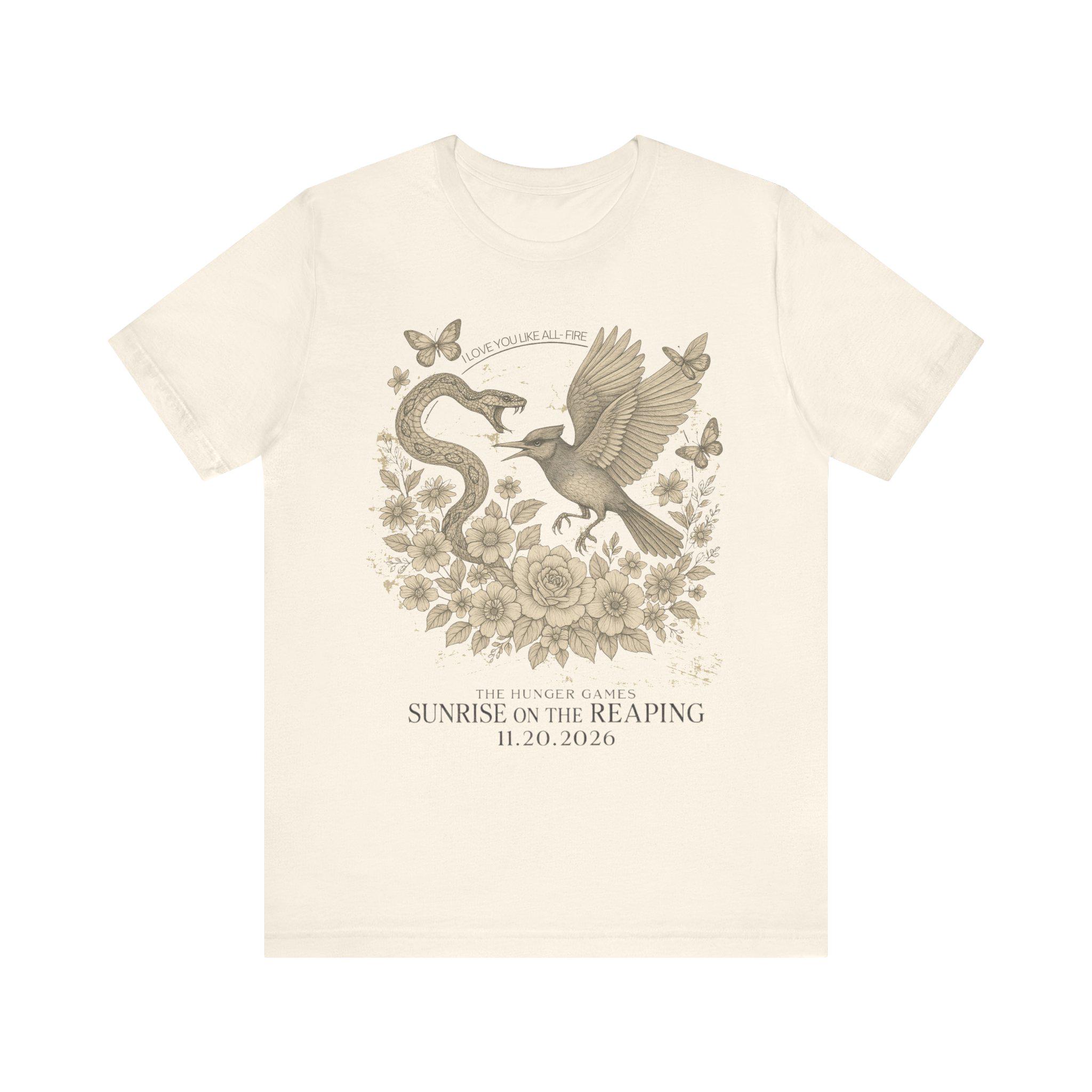 The Hunger Games Inspired Sunrise on The Reaping Tshirt 100 Cotton Floral Snake Bird Graphic Tee Movie Fans Tops L