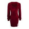 Women's Fashion Fall And Winter Slim Square Neck Elegant Velvet Long Sleeve Dresses