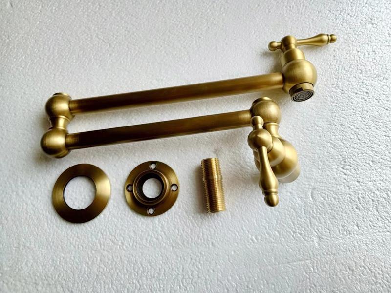 Brushed Gold Kitchen Foldable Faucet Wall Mounted Bathroom Basin Faucet Cold Water Tap Rotate Folding Spout Vanity Sink Crane