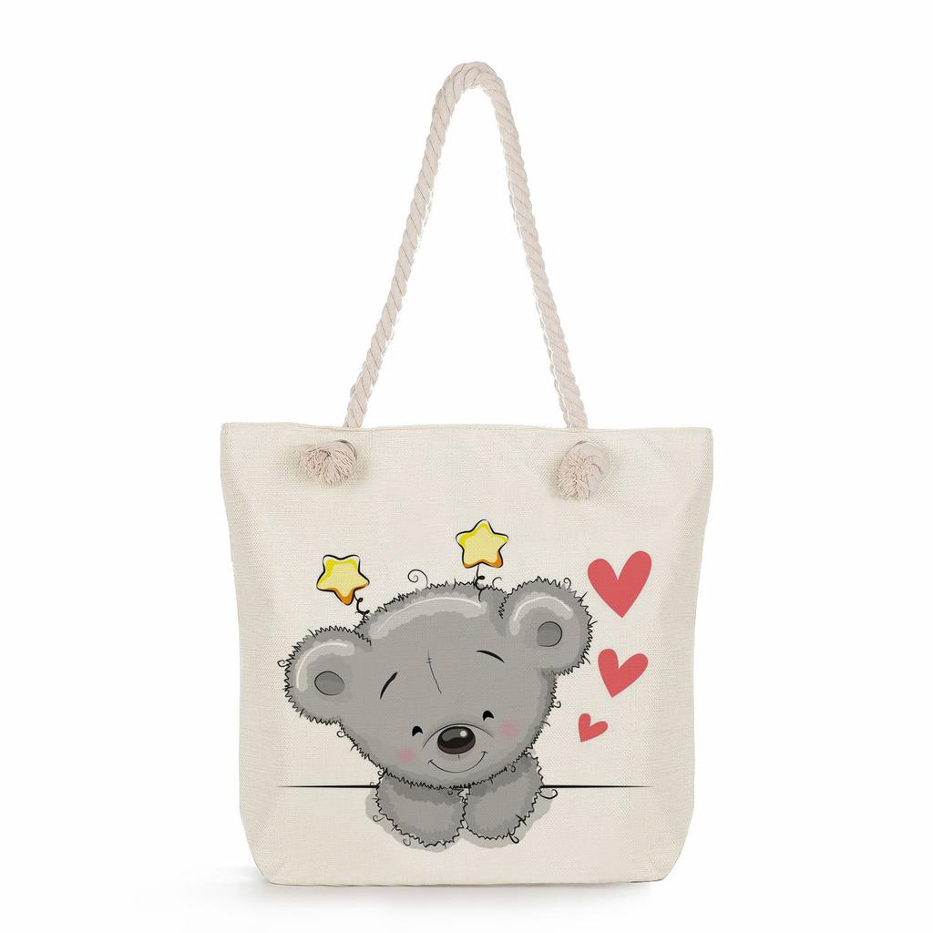 Koala print thick rope single-shoulder beach bag 7265