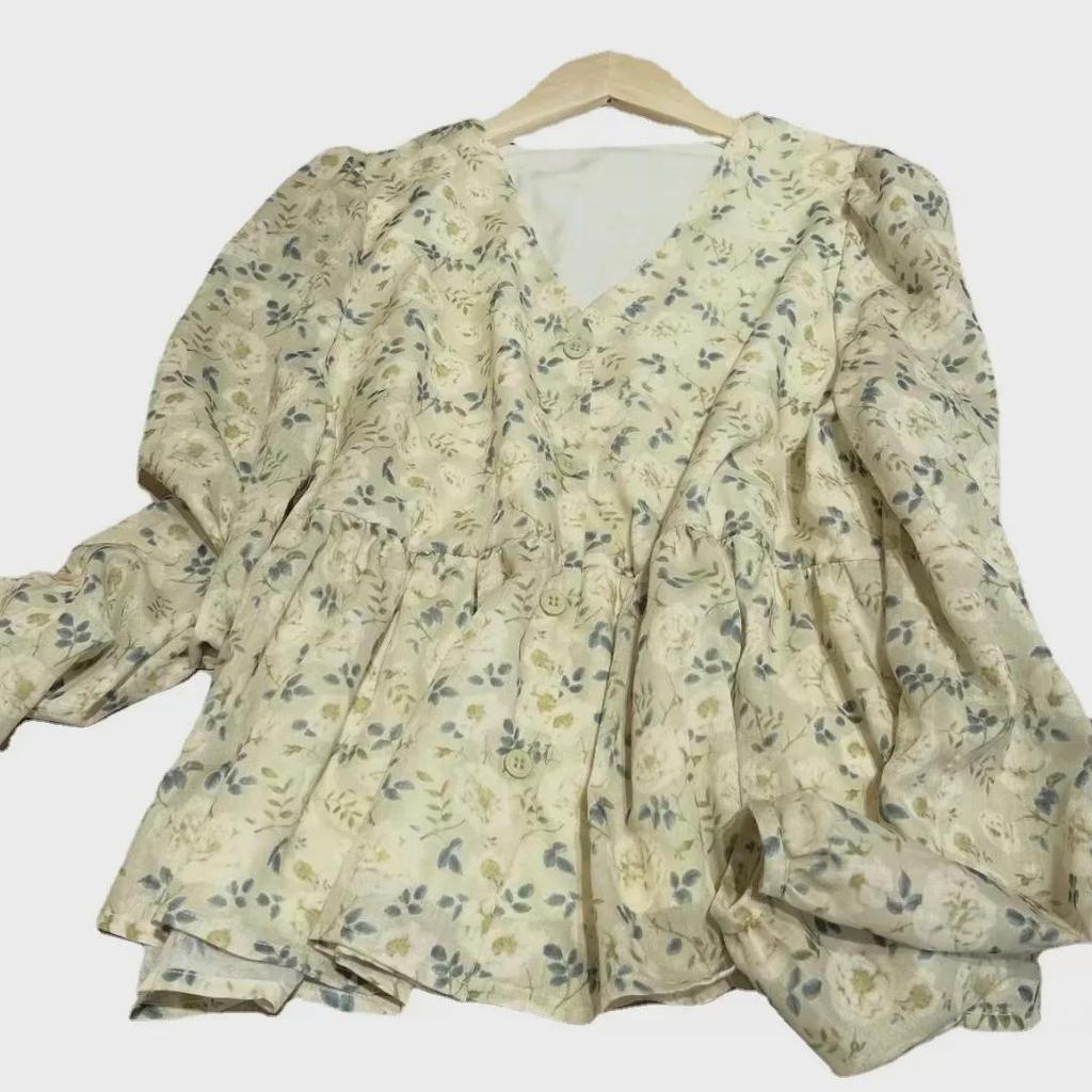 Damen Chiffon Langarmshirt mit Blumenmuster – Frühjahr/Herbst 2023 Mode