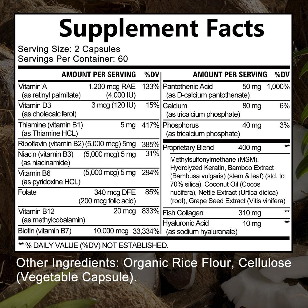 Didacat Biotin Collagen & Keratin 25000MCG, 120 Capsules for Hair Skin & Nails Support Vitamin B Complex