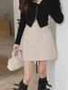 2023 New Korean Style High-Waist Black Woolen A-Line Skirt for Petite Women