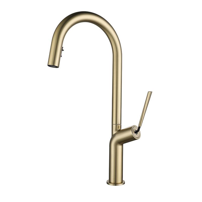 Brushed Gold/Gray Pull Out Kitchen Sink Faucet Brass Deck Mounted Stream Sprayer Hot And Cold Water Mixer Sink Faucet