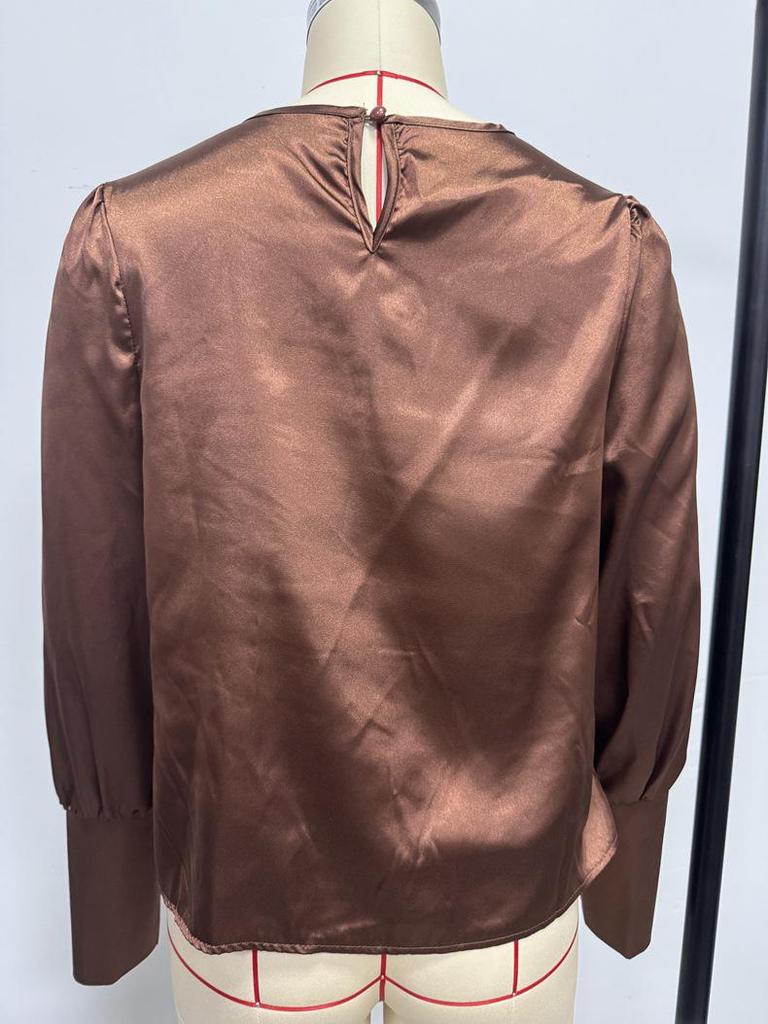 Camicia da Donna in Raso con Maniche a Lanterna in Seta Sintetica - Stile Vacanza Autunnale