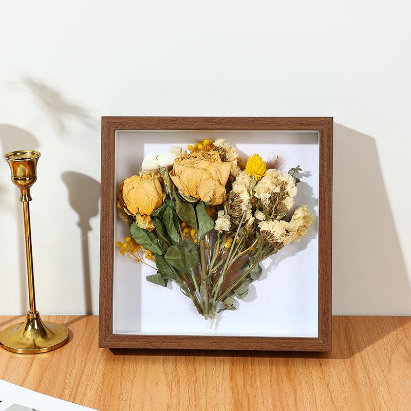 3D Wall-Mounted Solid Wood Photo Frame for Dried Flowers and Butterfly Specimens - Handmade DIY Display Stand