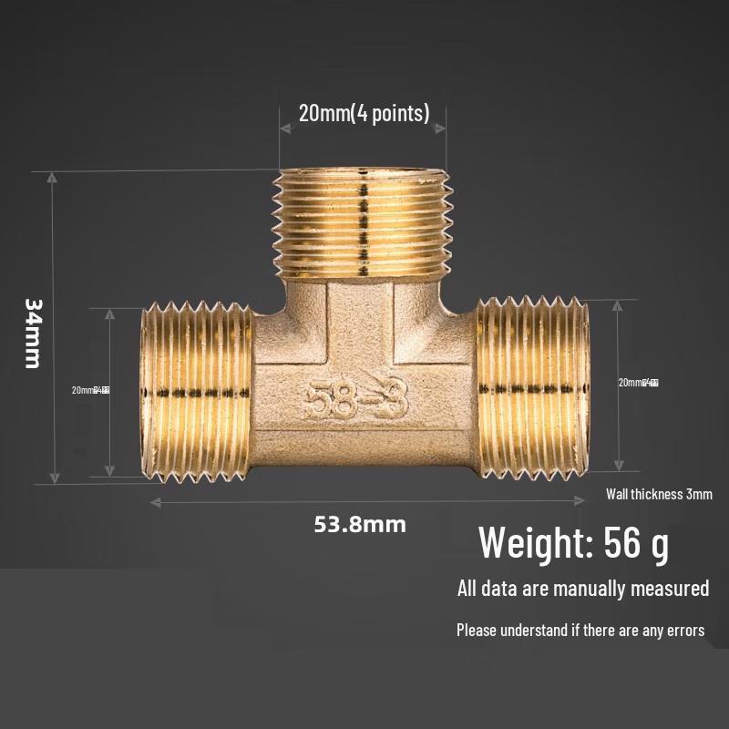 

1/2-inch Brass Triple Male Thread Tee Connector