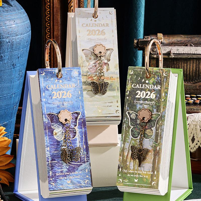 2026 Tischkalender Vintage Ölgemälde Inspirierende Zitate Einseitiger Umblätterkalender Tagesplaner