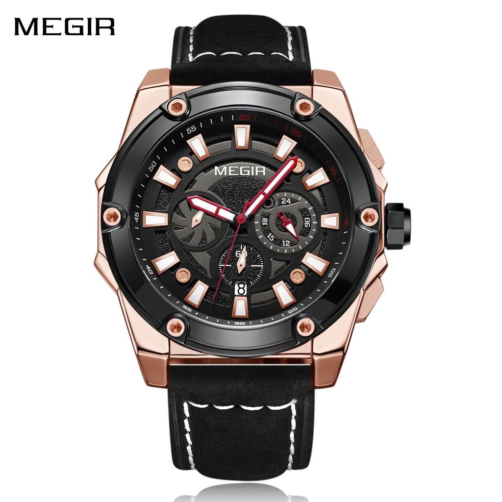 MEGIR Men's Watches Top Brand Luxury Casual Sports Wristwatch Leather Strap Quartz Male Clock Chronograph Relogio Masculino 2122